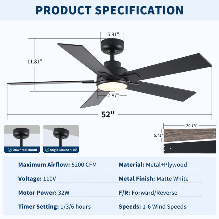 Reversible Motor Integrated LED Dimmable Ceiling Fan With Light