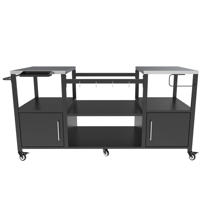 Outdoor Grill Table For Big Egg Style Bbq With Metal Grill Cart And Storage Box And Metal And Stainless Steel - Black / Silver
