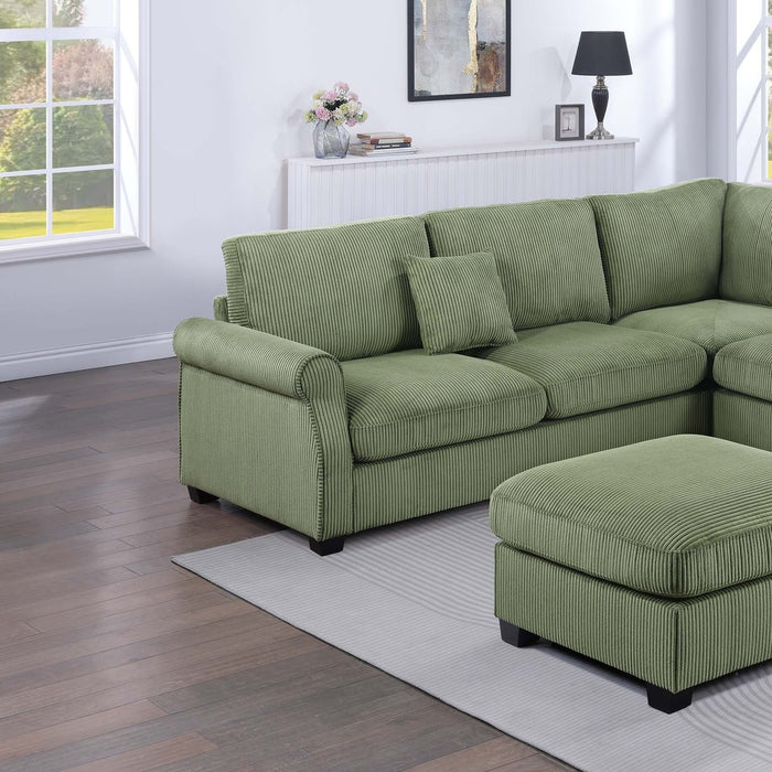 L - Sectional Sofa Set With Corner Wedge And Ottoman, 4 Piece Living Room Furniture - Sage