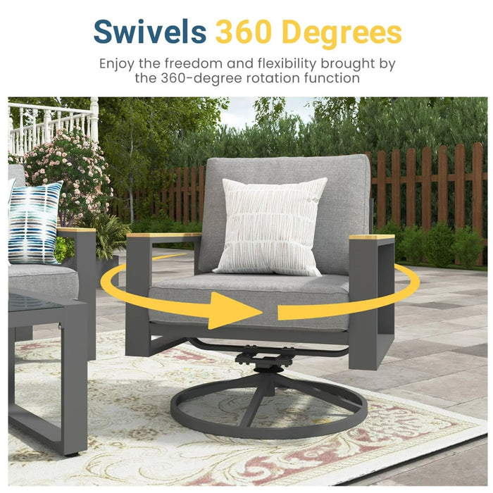 All Weather Swivel Patio Dining Chairs With Cushions - Gray