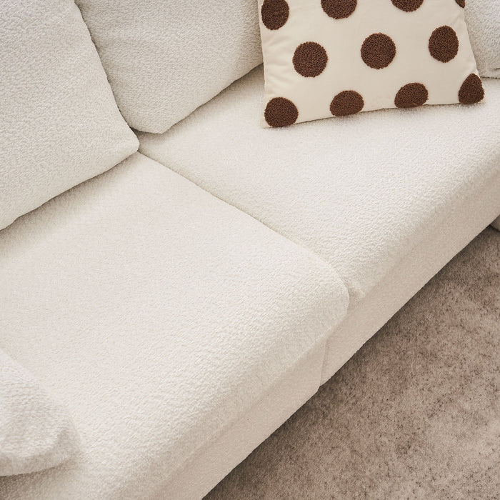 Modern Loveseat Sofa 2 Seater Plush Chenille Fabric Couch With High Density Foam Cushions - Ivory White