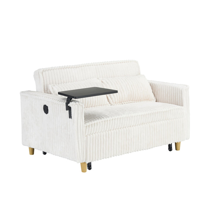 Pull Out Sofa With Movable Tabletop And USB Ports