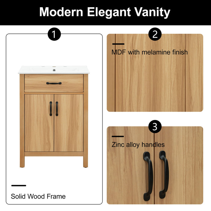 Bathroom Vanity With Flip Drawer, 2 Soft Close Doors, Adjustable Shelf And Ceramic Sink