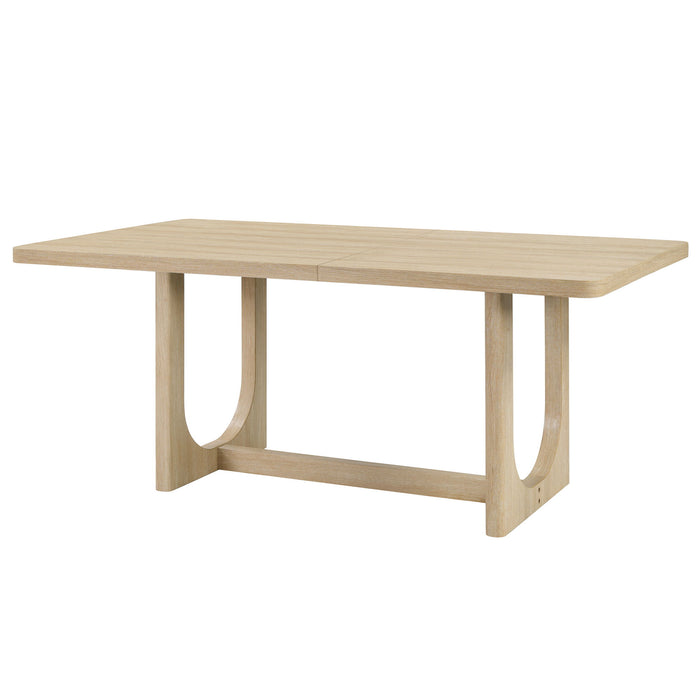 7 Piece Dining Table Set For 6, Rectangular Table & 6 Upholstered Chairs, Sturdy U - Shaped Base For Dining Room - Light Oak