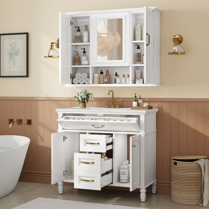 Modern Freestanding Bathroom Vanity With Sink, Cabinet, Soft-Close Drawers, Tip-Out Tray