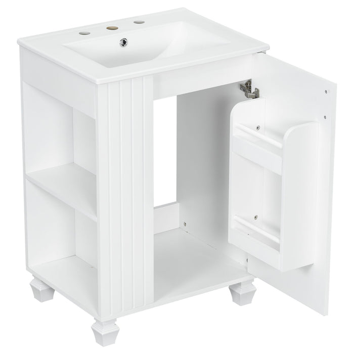 Classic Retro Bathroom Vanity With Sink, Door Shelf, Side Open Storage Frame