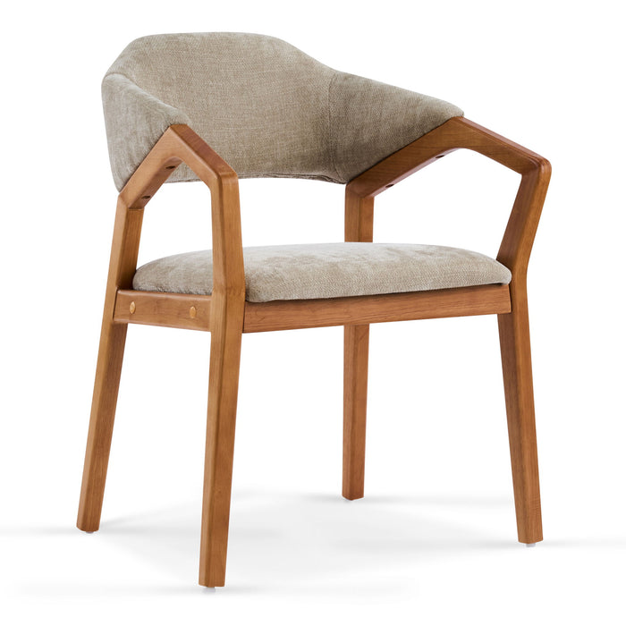 Indoor Upholstered Dining Chair (Set of 2) With Sturdy Frame And Ergonomic Curved Backrest - Oatmeal / Teak