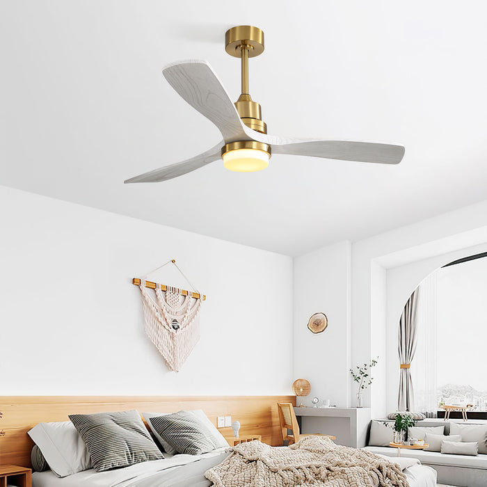 52" Reversible DC Motor Ceiling Fan With Dimmable LED Light, 3 Blades For Living Room,Patio - Gold