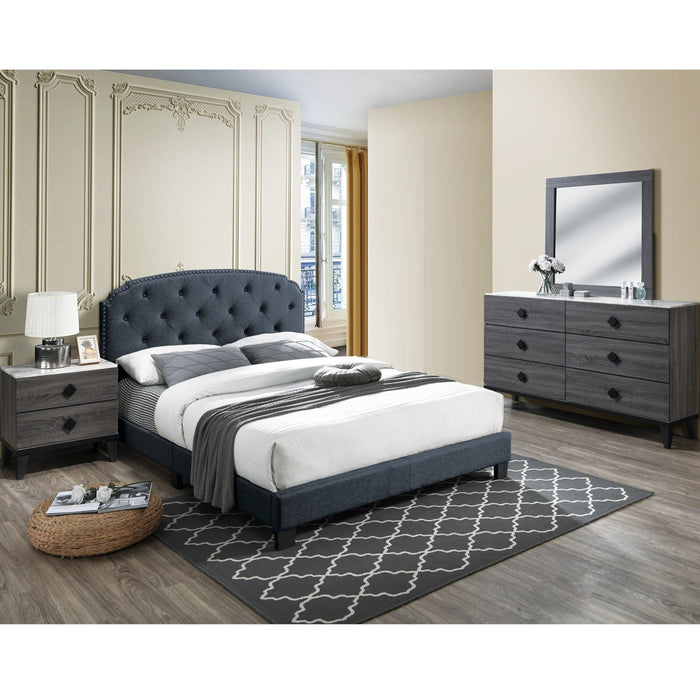 Button Tufted Bed With Nailhead Trim