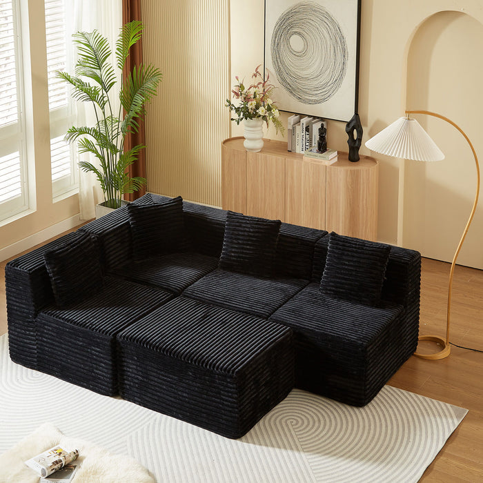 Modular Sectional Couches For Living Room With Deep Seat, L Shape Cloud Sofa Couch, High Density Memory Foam, Boneless Upholstered Couchesy - Black