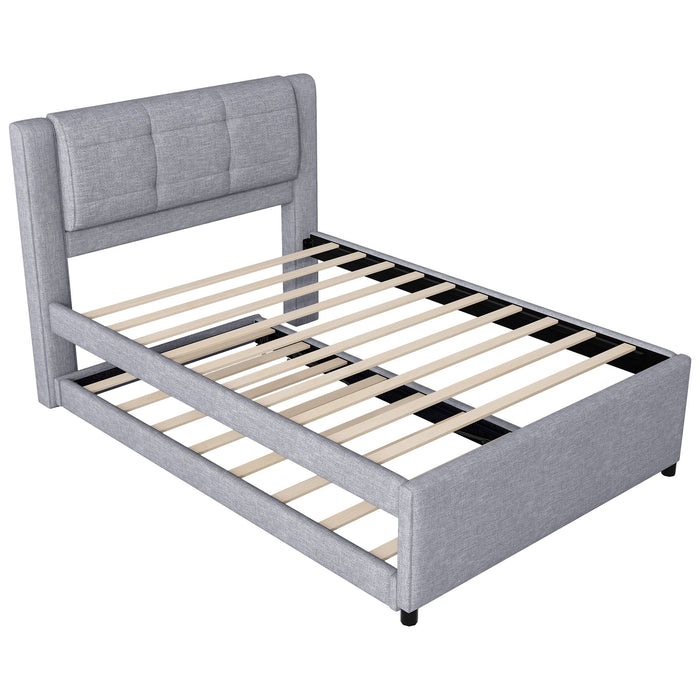 Upholstery Platform Bed With Trundle,Trundle Can Be Flat Or Erected