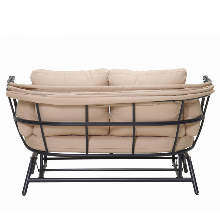 2 Person Egg Shaped Outdoor Swing Chair With Adjustable Canopy - Acacia Wood / Black / Taupe