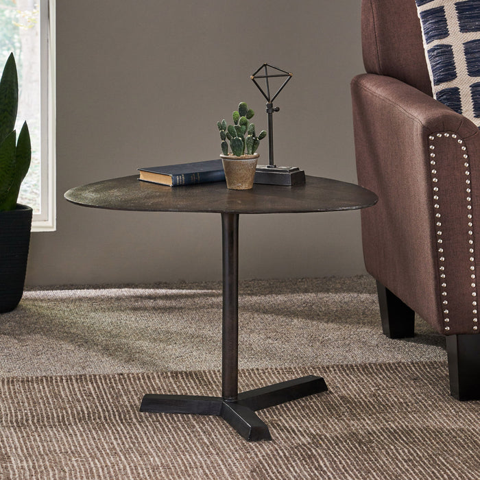 Industrial Style Elliptical Side Table With Aluminum Frame - Bronze