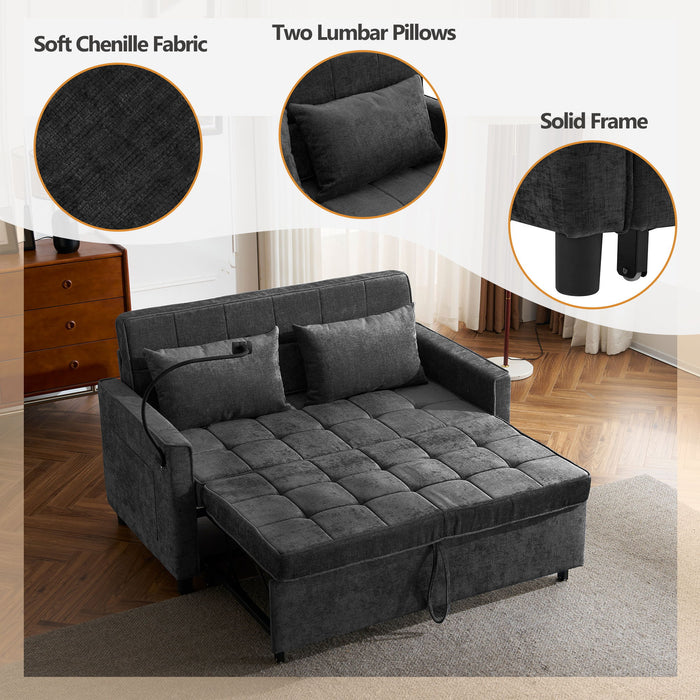 Loveseat Sofa Bed Sleeper With Reversible Backrest, Side Pockets, USB Ports, Phone Holder