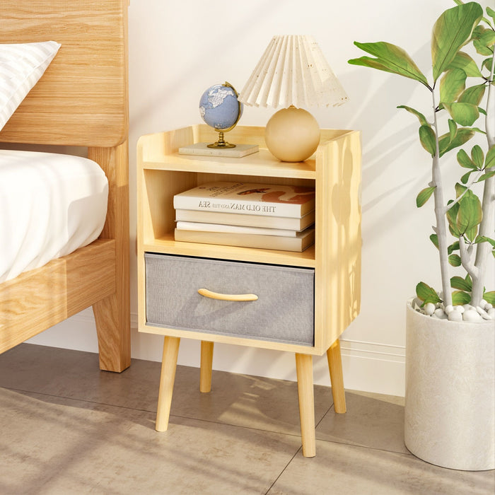 Nightstand With Collapsible Drawer, 2 Tier Storage End Table For Bedroom