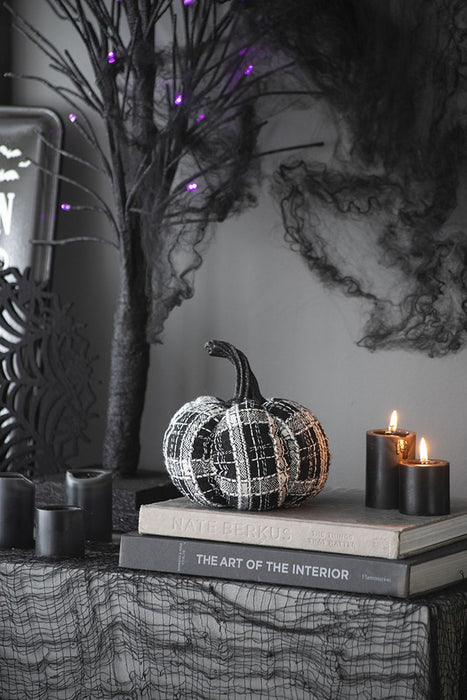 Light Plaid Pumpkin, For Holiday Halloween Decor - Black / White