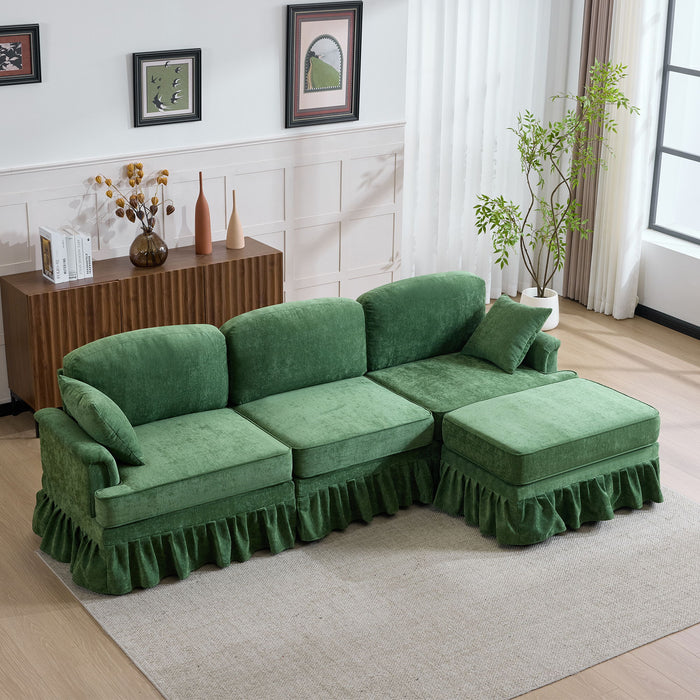 Cloud Sofa With Removable Ruffled Skirt With Ottoman And Flared Arms