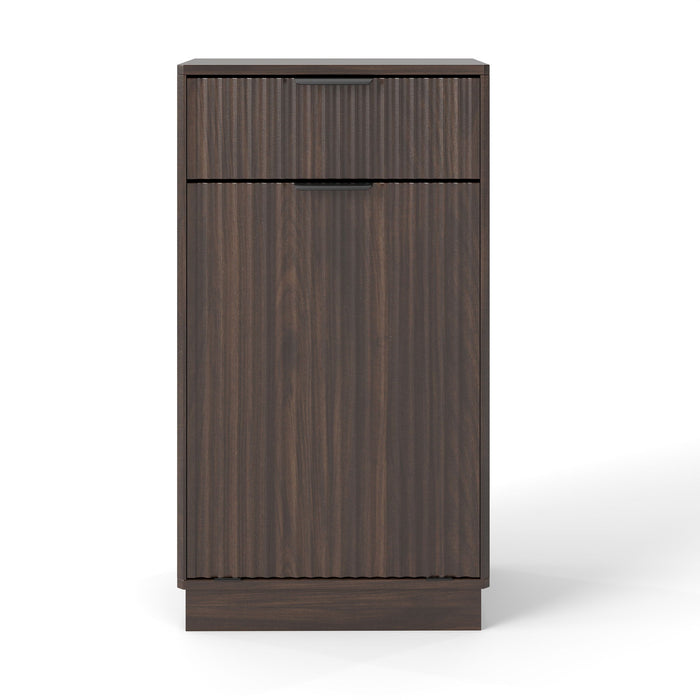 Tilt Out Trash Can Cabinet With Wave Textured Drawer & Pull Out Bin