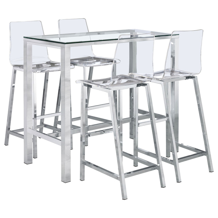 Garbo - 5 Piece Bar Set With Stools - Chrome