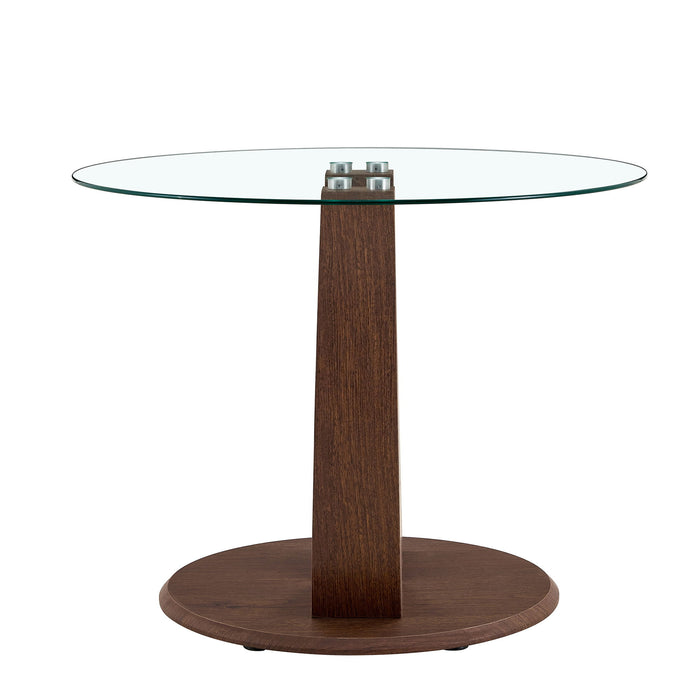 2 In 1 Round Glass Dining Table With Adjustable Curved Base, - Transparent / Walnut