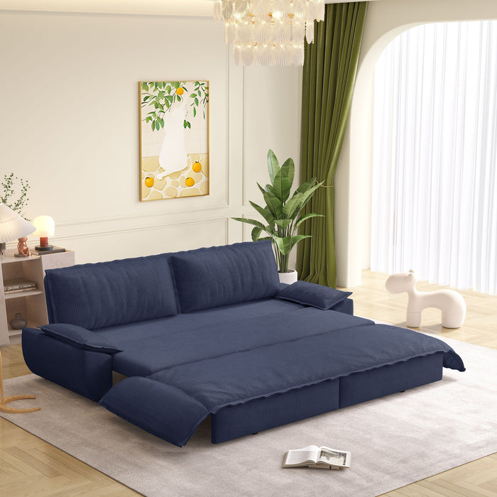 Queen Pull Out Sofa Bed, Convertible 3 In 1, Multi Functional - Blue