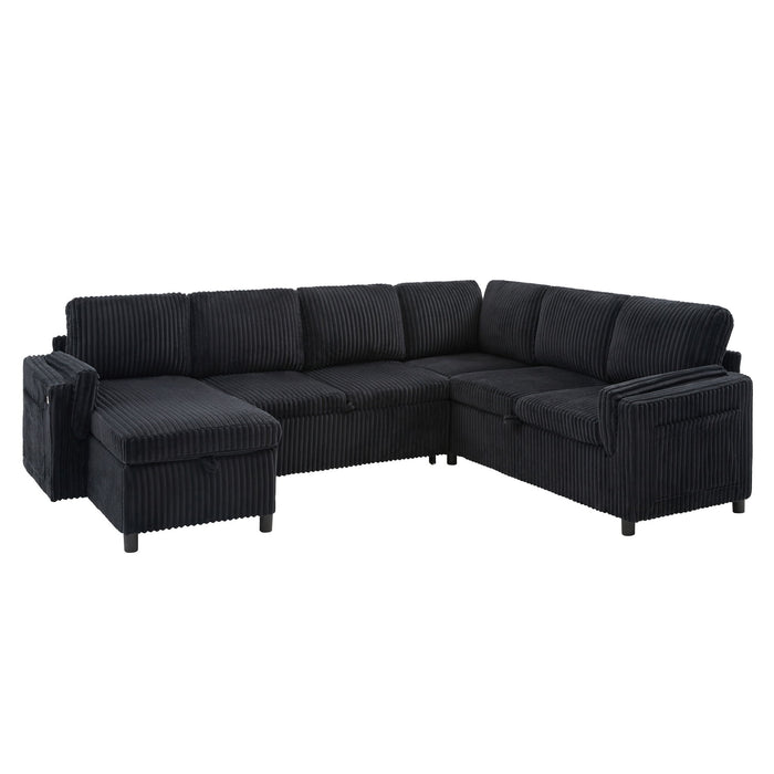 Convertible U-Shaped Sectional Sofa Bed With USB Ports And Storage