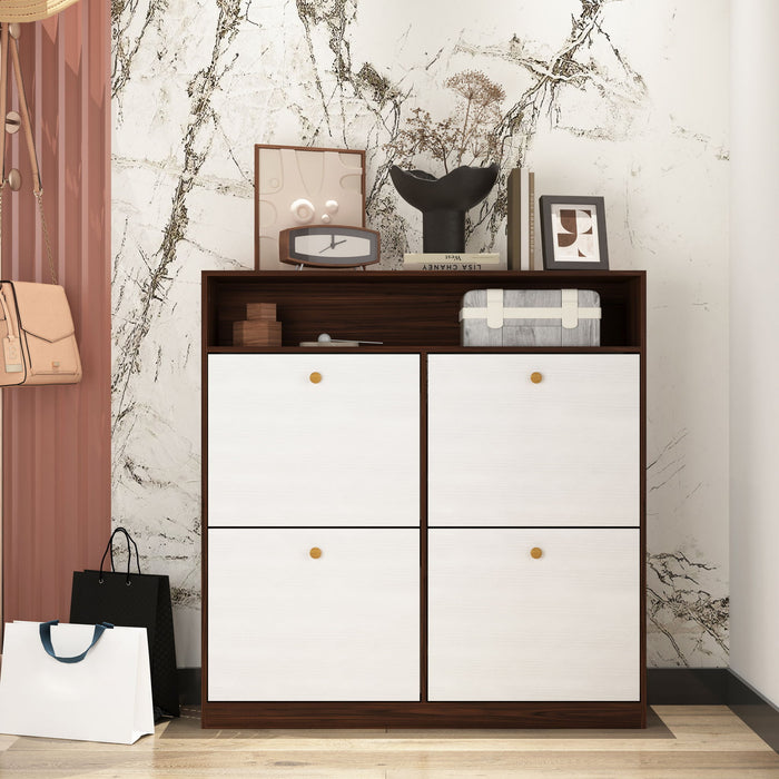 Modern Freestanding Shoe Storage Cabinet With 4 Flip Drawers