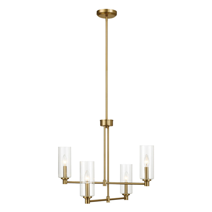 Enigma - 4 Lights Chandelier With Clear Ribbed Satin - Antique Brass / Clear / Gold