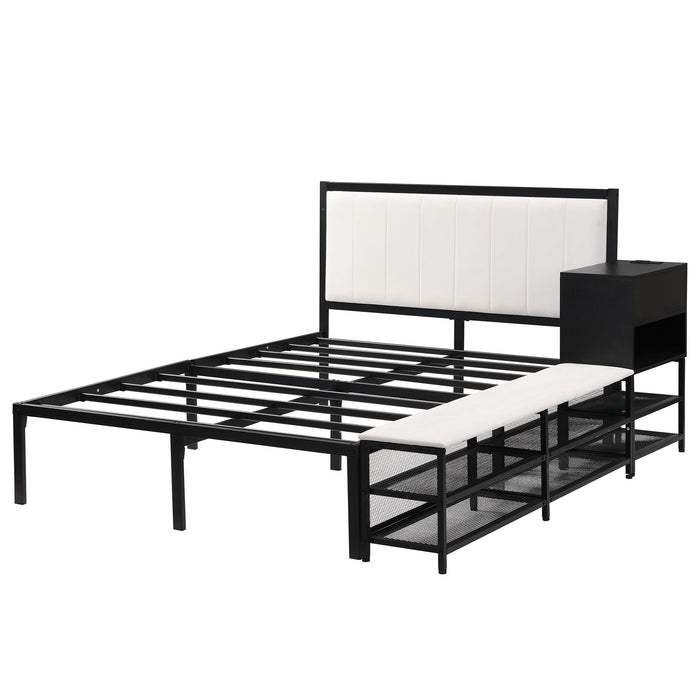 Platform Bed With 2 Tier Storage Shelves, Storage Cabinet
