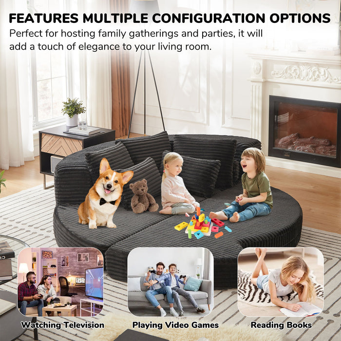 Semi Circular 2 In 1 Sofa Bed With Neck Pillow And Throw Pillows