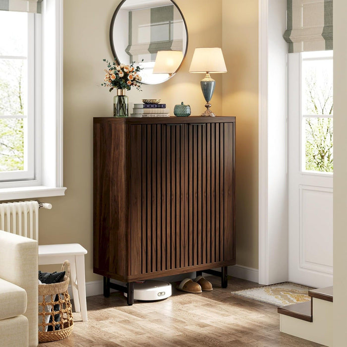 6 Tier Shoe Cabinet With Louvered Doors