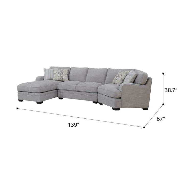 Analiese - LSF Chaise Sectional With Track Arms, Welt Seaming, And Block Feet - Dove Gray