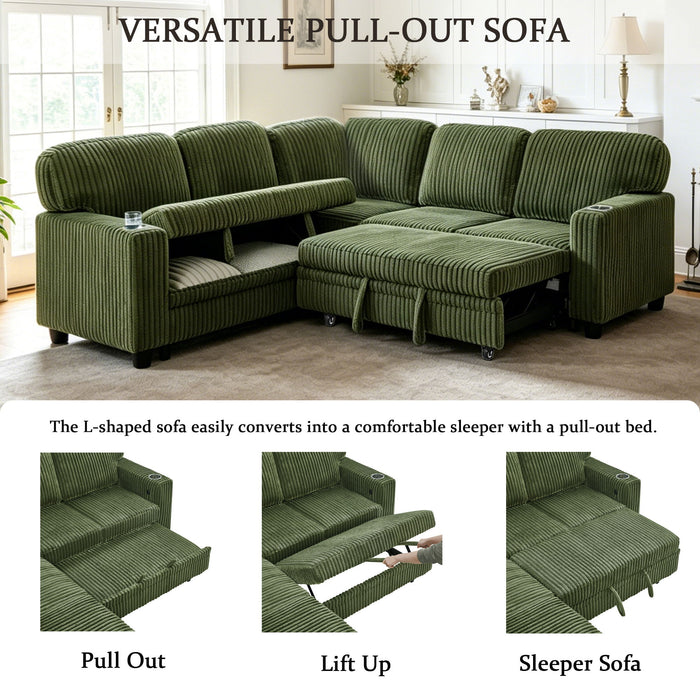 L-Shaped Sofa With Pull Out Sofa Bed With USB