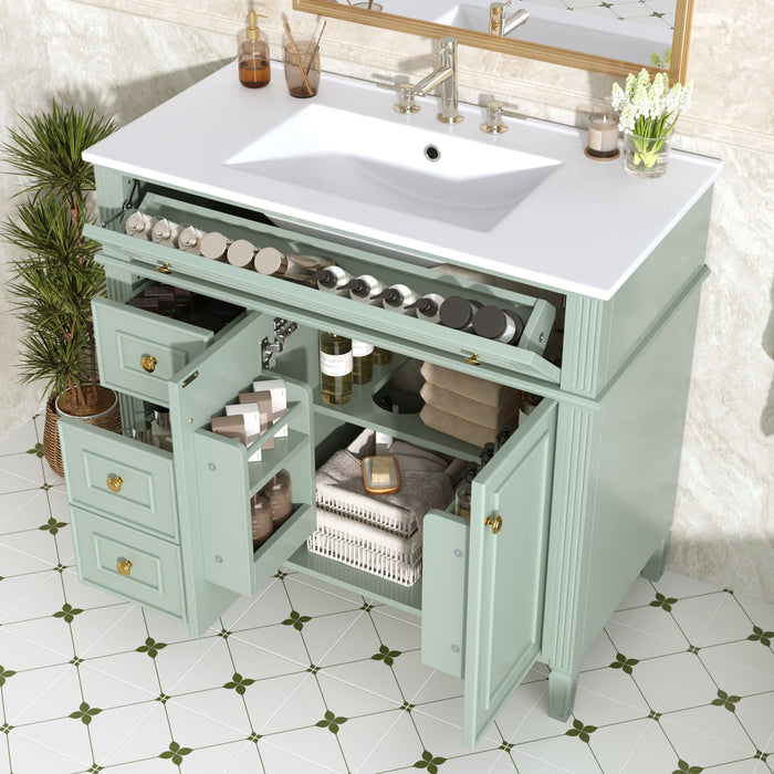 Bathroom Vanity With Sink, 3 Drawers & 2 Soft-Close Doors