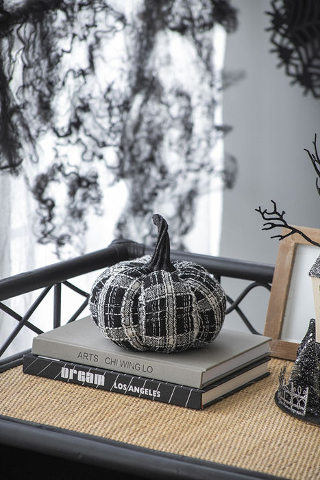 Light Plaid Pumpkin, For Holiday Halloween Decor - Black / White
