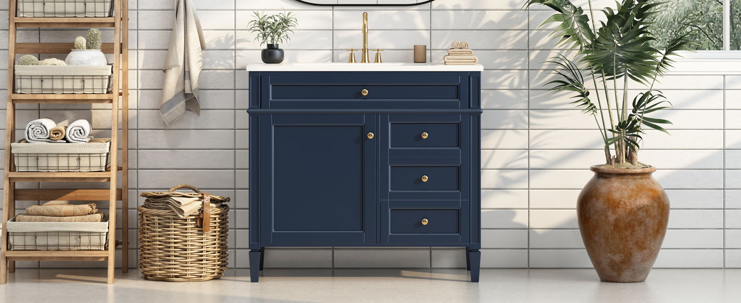 Bathroom Vanity & Top Sink, Modern Bathroom Storage Cabinet With 2 Drawers And A Tip-Out Drawer