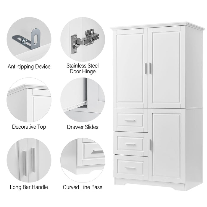 Tall Wide Storage Cabinet With Doors, 3 Drawers