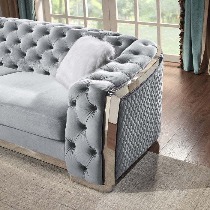 2 Seater Sofa With Button Tufted Diamond Grid & 2 Pillows For Living Room