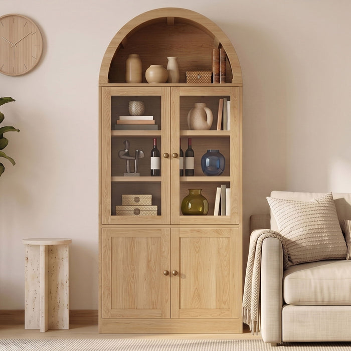 Tall Arched Top Storage Cabinet With 5 Tier Shelves, Soft Close Hinges