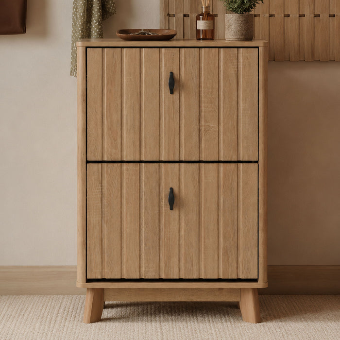 Entryway Shoe Cabinet With Flip Down Storage, Ultra Thin Freestanding Design For Home Use - Oak