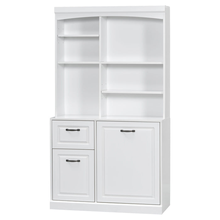 Bathroom Storage Cabinet With Tilt Out Hamper, Tall Free Standing Organizer With Drawers & Adjustable Shelves, Linen Tower With Steel Handles - White