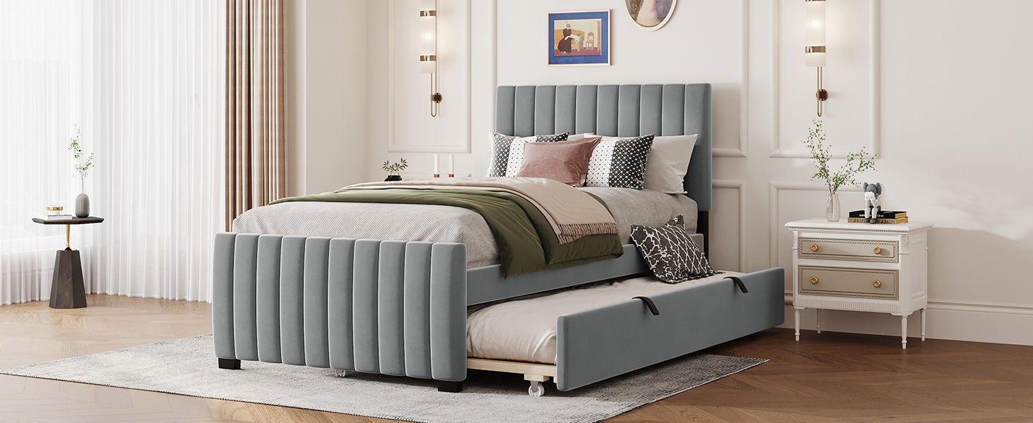 Upholstered Design Platform Bed With Trundle