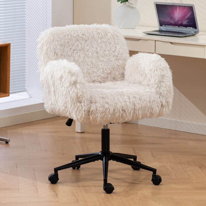 Swivel Chair With Adjustable Armrests And Wheels For Home Office - Beige