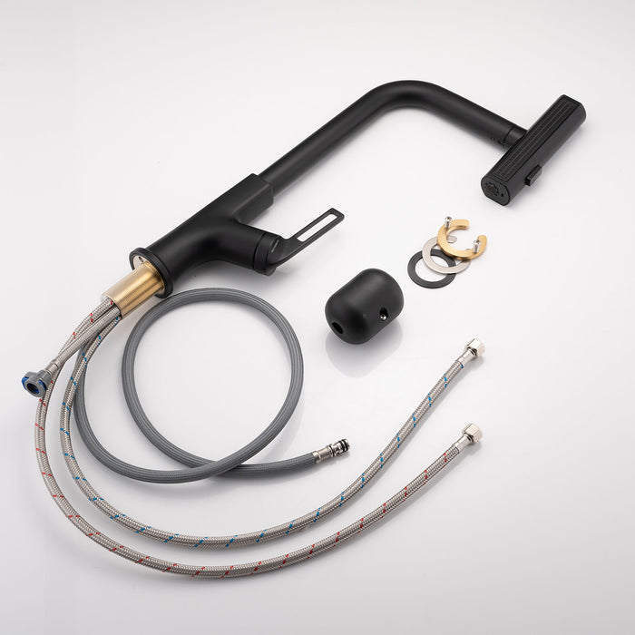 Kitchen Waterfall Faucet With Pull Down Sprayer, Single Handle, 360 Degree Rotating