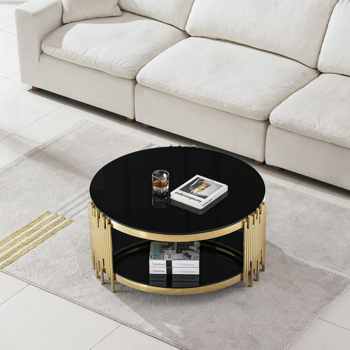 Round Double Tier Table With Flute Shaped Tube Legs