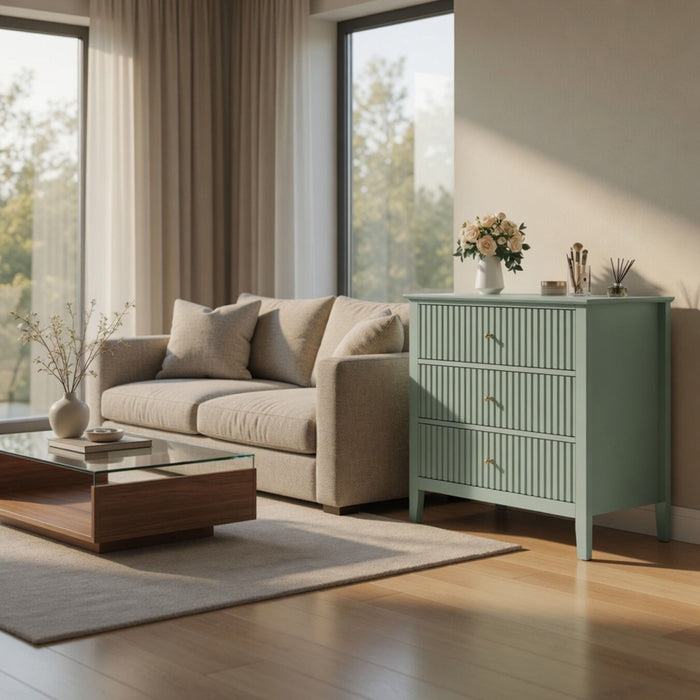Fluted 3 Drawer Nightstand With Soft Close Slides