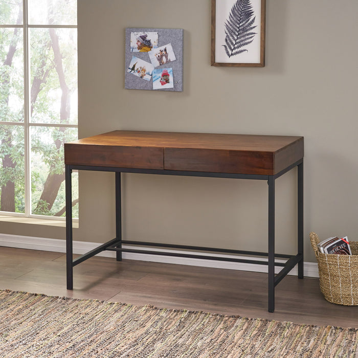 Industrial Style Storage Desk With Acacia Wood Top And Metal Legs - Oak