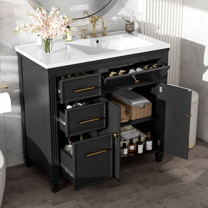 Bathroom Vanity With Sink, 1 Tip Out Drawer, 3 Side Drawers, Adjustable Shelf