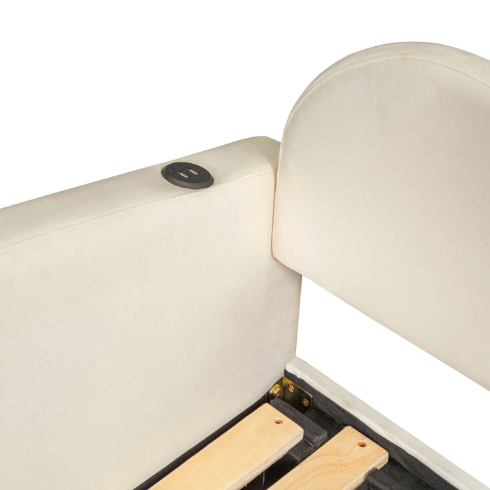 Upholstered Daybed With Cloud-Shaped Backrest, Trundle & 2 Drawers And USB Ports