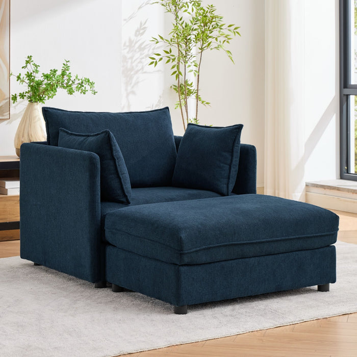 Oversized Deep Seat Accent Chair With Matching Storage Ottoman & Throw Pillows